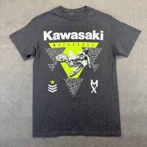 Kawasaki T-Shirt Mens Small Gray Short Sleeve Logo Motocross Dirt Bikes MX Retro